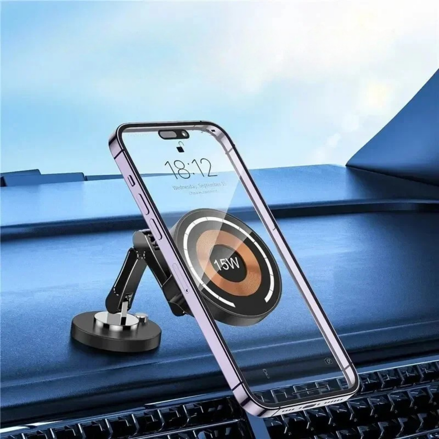 Magnetic Wireless Car Charger – 360° Rotation & Foldable Stand