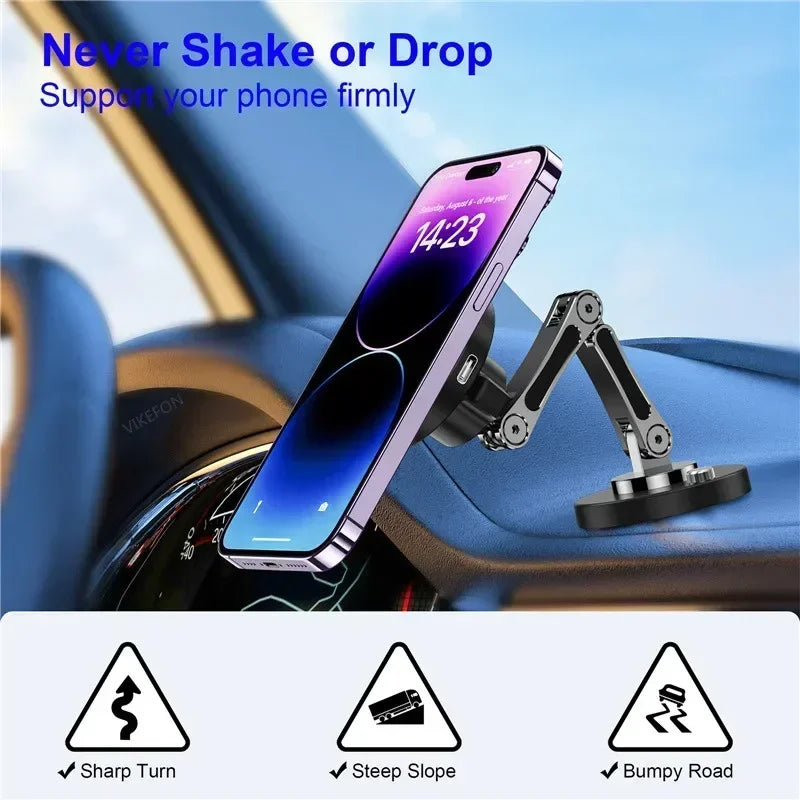 Magnetic Wireless Car Charger – 360° Rotation & Foldable Stand