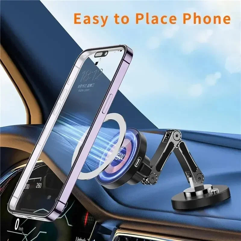 Magnetic Wireless Car Charger – 360° Rotation & Foldable Stand