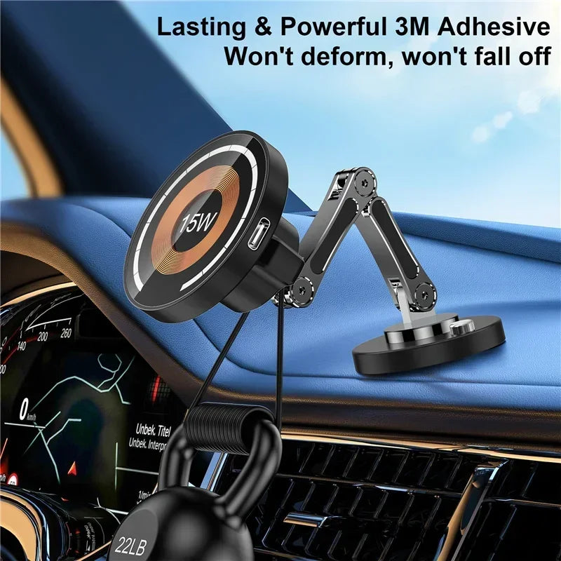 Magnetic Wireless Car Charger – 360° Rotation & Foldable Stand